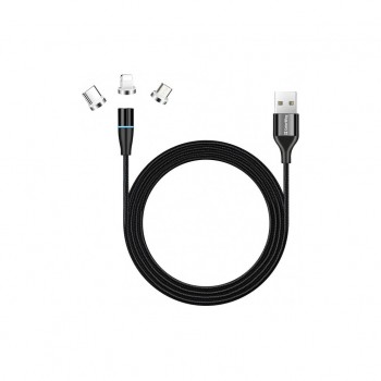 Дата кабель USB 2.0 AM to Lightning + Micro 5P + USB-C 1.0m Magnetic ColorWay (CW-CBUU038-BK)