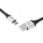 Дата кабель USB 2.0 AM to USB-C 1.0m Leather Premium black-silver REAL-EL (EL123500049)