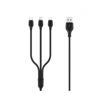 Дата кабель USB 2.0 AM to Lightning + Micro 5P + USB-C 1.0m 2.1A black XO (NB103-3in1-1-BK)