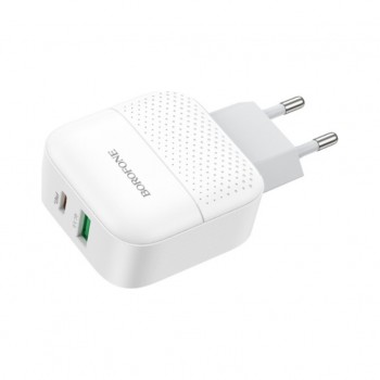 Зарядний пристрій BOROFONE BA46A USB-C PD + USB QC3.0 18W white (6931474727343)