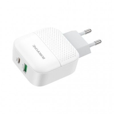 Зарядний пристрій BOROFONE BA46A USB-C PD + USB QC3.0 18W white (6931474727343)