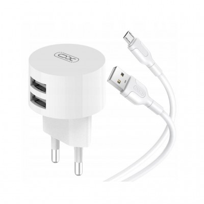 Зарядний пристрій XO 2xUSB 2.4A + cable USB to Micro 5P white (L62-M-WH)