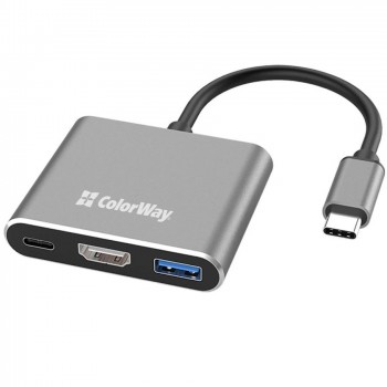 USB-хаб Colorway USB-C 3-in-1 USB 3.0 + HDMI 4K + USB-C PD100W (CW-HUB08)