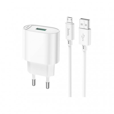 Зарядний пристрій HOCO C109A Fighter USB QC3.0 + cable Micro 5P White (6931474784827)