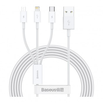 Дата кабель USB 2.0 AM to Lightning + Micro 5P + USB-C 1.5m 3.5A white Baseus (CAMLTYS-02)
