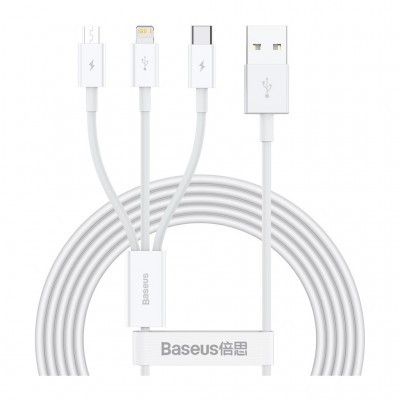 Дата кабель USB 2.0 AM to Lightning + Micro 5P + USB-C 1.5m 3.5A white Baseus (CAMLTYS-02)