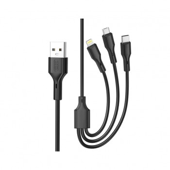 Дата кабель USB 2.0 AM to Lightning + Micro 5P + USB-C 3A black XO (CB-23U3-BK)