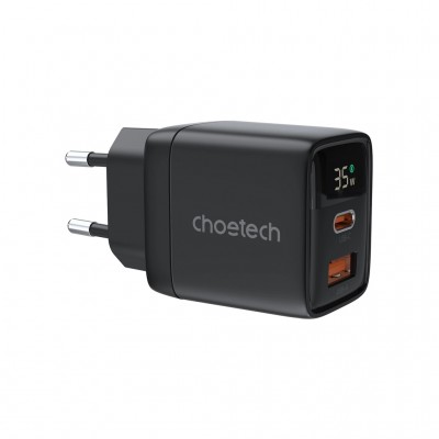 Зарядний пристрій Choetech 1xUSB + 1xUSB-C PD35W with display black (PD6052-EU-BK)