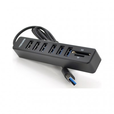 USB-хаб Veggieg USB 2.0 8-in-1 to 6xUSB 2.0 + SD/TF black/blue (V-C306/19897) USB-хаб Veggieg USB 2.0 8-in-1 to 6xUSB 2.0 + SD/TF black/blue (V-C306/19897)