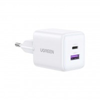 Зарядний пристрій Ugreen USB + USB-C GaN 30W X516 white (65015)