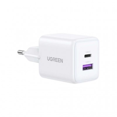 Зарядний пристрій Ugreen USB + USB-C GaN 30W X516 white (65015)