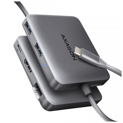 USB-хаб AXAGON USB-C to 2xUSB-A + HDMI + RJ45 + PD 100W 0.2m grey (HMC-5HL)