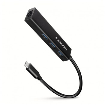 USB-хаб AXAGON USB-C to 3xUSB-A + RJ45 0.2m metal black (HMC-GL3A)