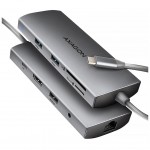 USB-хаб AXAGON USBC to 3xUSB-A + HDMI + RJ45 + SD/microSD + audio (HMC-8HLSA)