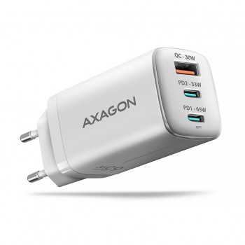 Зарядний пристрій AXAGON 1xUSB + 2xUSB-C 65W QC4+ PD3.0 PPS white (ACU-DPQ65W)