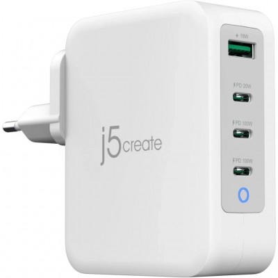 Зарядний пристрій J5create 1xUSB + 3xUSB-C 130W GaN QC3.0/PD/PPS (JUP43130E-EN)