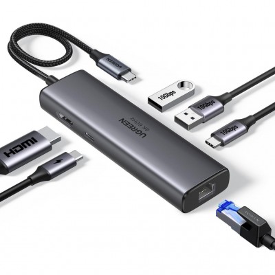 USB-хаб UGREEN USB-C to HDMI + 2xUSB 3.2 + USB-C 3.2 + RJ45 + PD (45000)