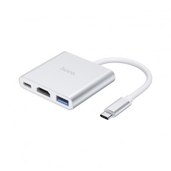 USB-хаб Hoco USB-C to USB3.0+HDMI+PD HB14 Silver (6931474725790)