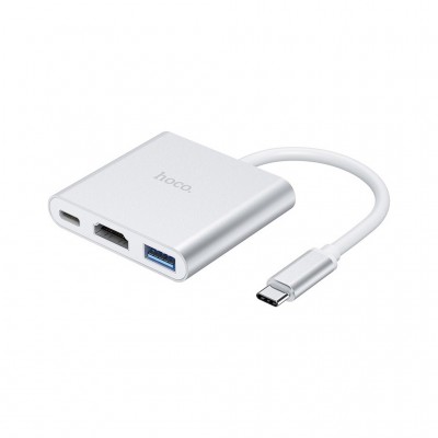 USB-хаб Hoco USB-C to USB3.0+HDMI+PD HB14 Silver (6931474725790)