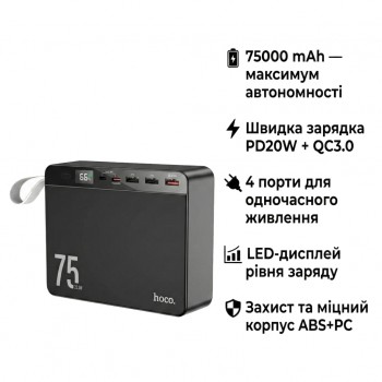 УМБ Hoco 75000 mAh Overlord PD/20W, QC/3.0/22.5W, Black (J94 / 714739)