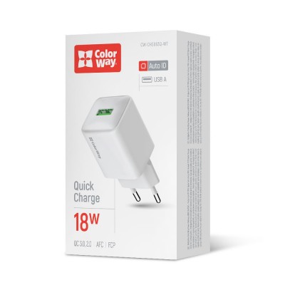 Зарядний пристрій ColorWay USB QC3.0 18W white (CW-CHS063Q-WT)