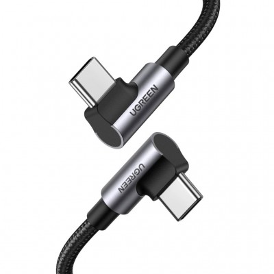 Дата кабель USB-C to USB-C 1.0m 100W (20V/5A) 90° corner braided black Ugreen (70696)