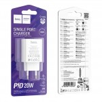 Зарядний пристрій Hoco C143A (1USB-C, 3А) 20W White (6942007652063)