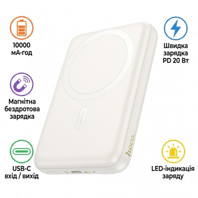 УМБ Hoco 10000mAh Grace PD/20W Magnetic White (J141 / 714985)