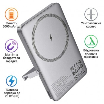 УМБ Hoco 5000mAh Sunlight PD/20W Magnetic Metal Grey (Q36 / 714986)
