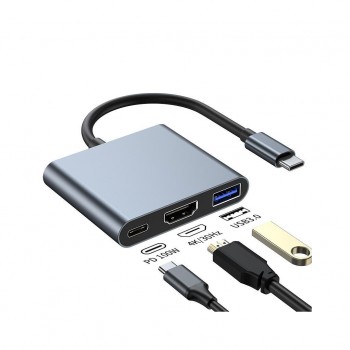 USB-хаб Dynamode USB-C 3-in-1 1xHDMI 4K + 1xUSB 3.0 + 1xUSB-C PD 87 (Multiport USB-C 3-in-1 dark grey)
