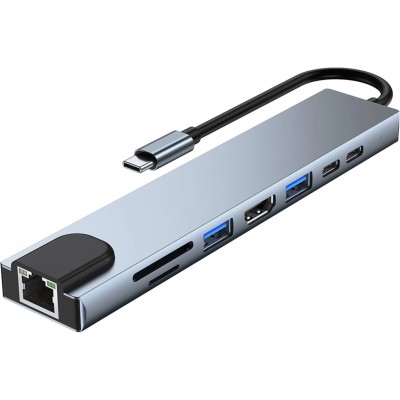 USB-хаб Dynamode USB-C 8-in-1 HDMI 4K30Hz + 1xRJ45 + 1xUSB 3.0 + 1x (BYL-2017L)