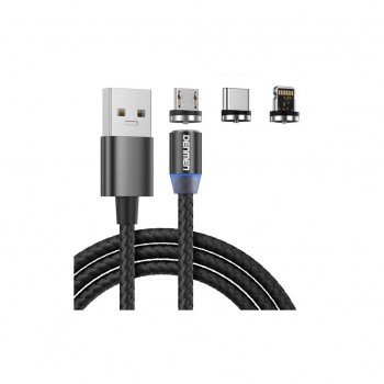 Дата кабель USB 2.0 AM to Lightning + Micro 5P + Type-C magnetic black Denmen (DN-D09E-BK)