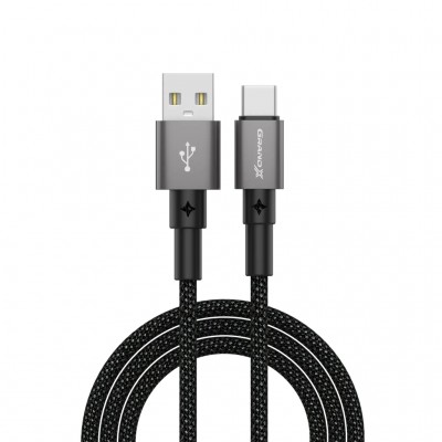 Дата кабель USB 2.0 AM to USB-C 1.0m 3A nylon black Grand-X (PC-08B)