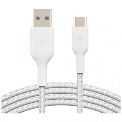 Дата кабель USB 2.0 AM to USB-C 1.0m braided white Belkin (CAB002BT1MWH)