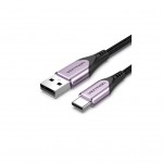 Дата кабель USB 2.0 AM to USB-C 1.5m 3A cotton braided aluminum purple Vention (CODVG)