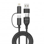 Дата кабель USB-C + USB-A to Lightning + Micro 5P + USB-C 1.0m 2.4-3A black Grand-X (PX-41B)