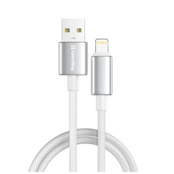 Дата кабель USB 2.0 AM to Lightning 1.0m 3A zinc alloy braided white ColorWay (CW-CBUL098-WT)
