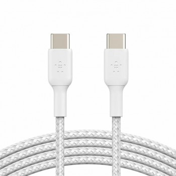 Дата кабель USB-C to USB-C 1.0m braided white Belkin (CAB004BT1MWH)