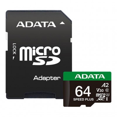 Карта пам'яті 64GB microSD class 10 UHS-I U3 V30 A2 Speed Plus A-DATA (UD64GUI3V30A2SP-RA1)