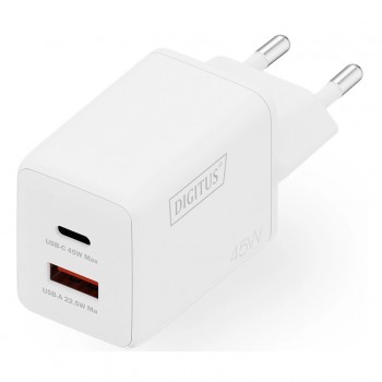Зарядний пристрій Digitus 1xUSB-C + 1xUSB PD45W GaN white (DA-10302)