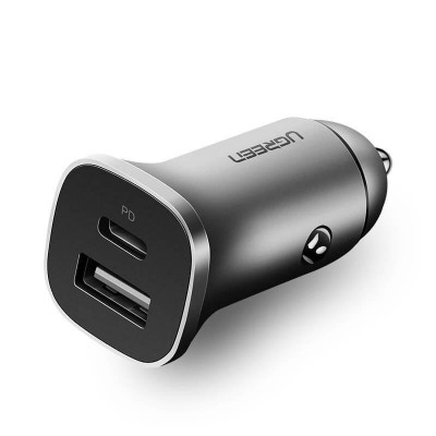 Автозарядка 2xUSB 20W (USB-C+USB-A) QC 3.0+ Косм. Сіра (CD130) UGREEN