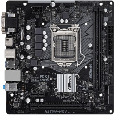 Материнська плата ASRock H470M-HDV/REF (1200/H470, 2*DDR4, PCIex16, HDMI/VGA/DVI, 4xSATAІІІ, RAID, GLan, 7.1ch, mATX)