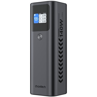 УМБ Choetech 27000mAh 140W IN/OUT, 2xUSB-C PD5.0 USB-A QC3.0 22W, Li-pol, TFT Display, black