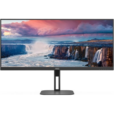 Монітор 34" AOC U34V5C/BK, WQHD, VA, 100Гц, 1мс, HDMI, DP, USB-C, USB-hub, HAS, колонки, чорний