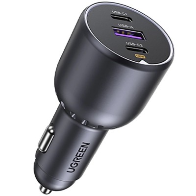 Автозарядка 3xUSB 130W (2xUSB-C+USB-A) QC 3.0 Чорна (EC705) UGREEN