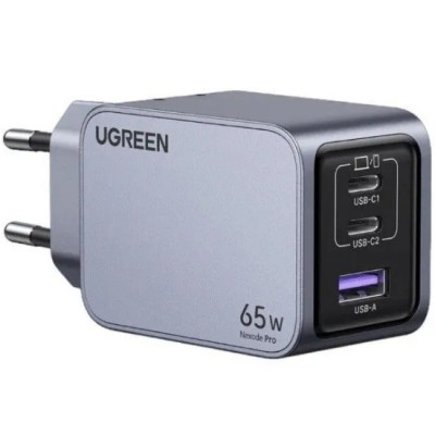 Зарядний пристрій 3xUSB 65W (2хUSB-C+USB-A) Gan Nexode Pro X755 Сірий Ugreen (25871)