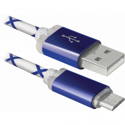 Кабель USB 2.0 AM to Micro 5P 1.0m Defender USB08-03LT USB - Micro USB, BlueLED backlight, 1m (87555)
