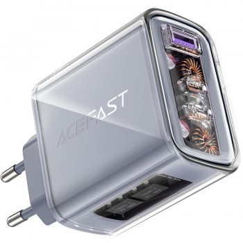 Зарядний пристрій 3xUSB 65W (2xUSB-C+USB-A) Gan A45 Fast Charger Mica gray Acefast (6974316282105)