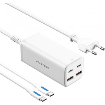 Зарядний пристрій 4xUSB 100W (2xUSB-C+2xUSB-A) PD3.0/QC 3.0/GaN White Vention (FBSWG-EU)