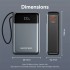 УМБ Vention 20000mAh 65W 3A PD,QC3.0,USB-A,2хType-C OUT,with Built-in USB-C Cable, LED Display,Black